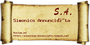 Simonics Annunciáta névjegykártya